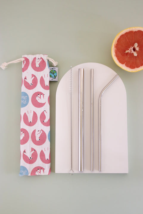 Stainless steel straw set