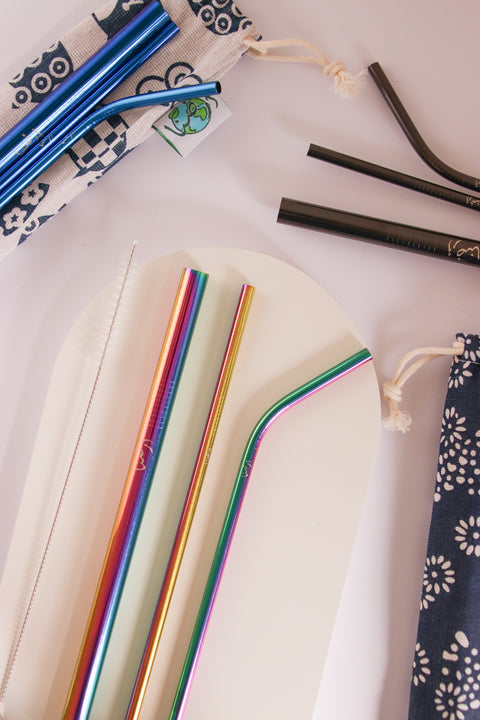 Stainless steel straw set