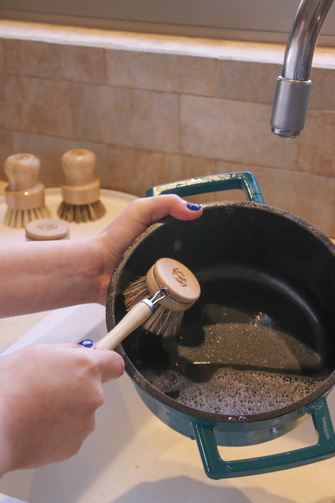 Long handle dish scrubber